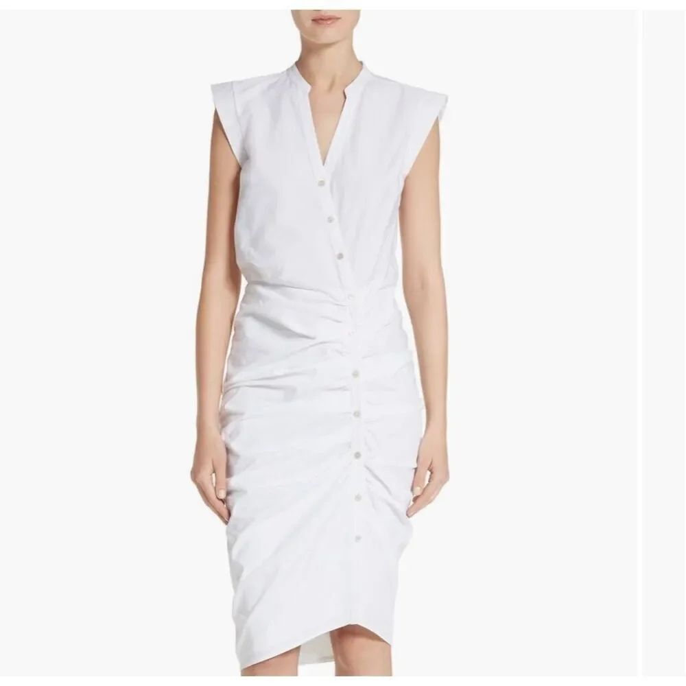 Veronica Beard ruched shirtdress stretch cotton dress white size 2 NWT